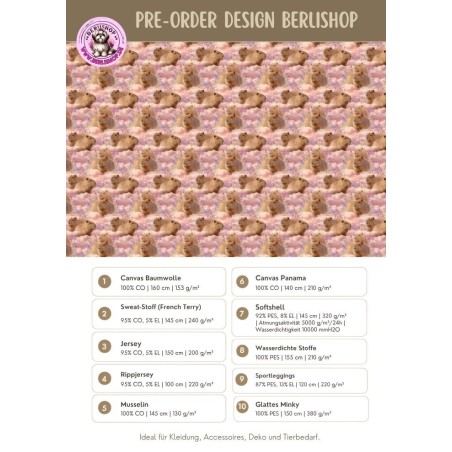 Pre-Order Capybara Wolken Rosa – Stoffdesign von Berlishop – 10 Stoffe zur Auswahl – Meterware