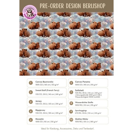 Pre-Order Capybara Blumen Wolken Hellblau – Stoffdesign von Berlishop – 10 Stoffe zur Auswahl – Meterware