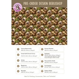 Pre-Order Faultier Dschungel Grün Braun – Stoffdesign von Berlishop – 10 Stoffe zur Auswahl – Meterware