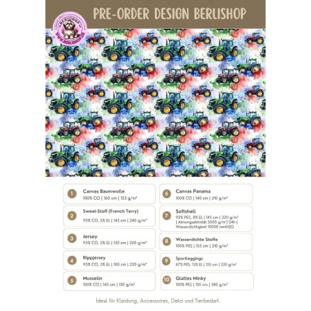 Pre-Order Traktor Farm Bunt – Stoffdesign von Berlishop – 10 Stoffe zur Auswahl – Meterware