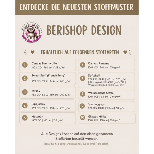 Pre-Order Shih Tzu Hunde Stoff  Liebe Rosa Herzen – Stoffdesign von Berlishop – 10 Stoffe zur Auswahl – Meterware