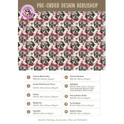 Pre-Order Shih Tzu Hunde Stoff  Liebe Rosa Herzen – Stoffdesign von Berlishop – 10 Stoffe zur Auswahl – Meterware