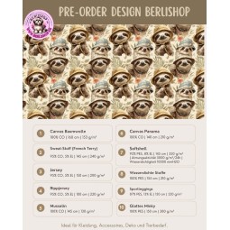 Pre-Order Faultier Safari Stoff Beige Grün – Stoffdesign von Berlishop - 10 Stoffe zu Auswahl – Meterware