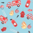Baumwolle Canvas Stoff – Feuerwehr – Feuerwehrauto & Löschmotiv Blau Kinderstoff – hochwertige Eigenproduktion