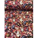 French Terry Sommersweat Herbst Stoff Blätter Steine Naturmotiv Rot Braun - 180 cm Überbreite – 240g/m²