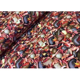 French Terry Sommersweat Herbst Stoff Blätter Steine Naturmotiv Rot Braun - 180 cm Überbreite – 240g/m²