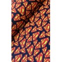 French Terry Sommersweat Superhelden Stoff S-Logo Rot Gelb Schwarz - 180 cm Überbreite – 240g/m²