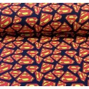 French Terry Sommersweat Superhelden Stoff S-Logo Rot Gelb Schwarz - 180 cm Überbreite – 240g/m²