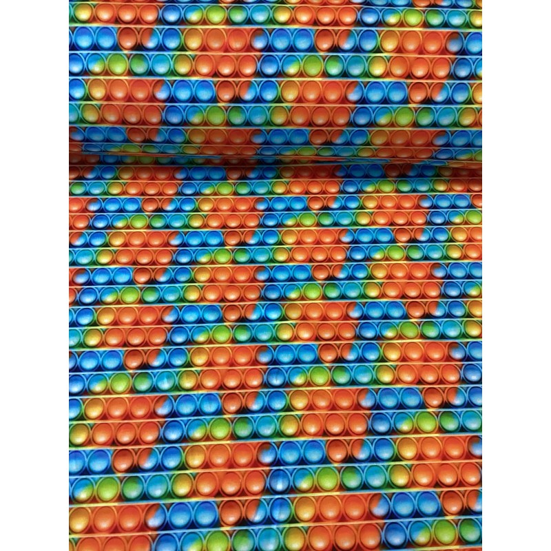 French Terry Sommersweat Pop It Stoff Fidget Bunt Blau Orange Grün - 180 cm Überbreite – 240g/m²