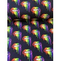 French Terry Sommersweat Regenbogen Lippen Stoff Schwarz Bunt - 180 cm Überbreite – 240g/m²