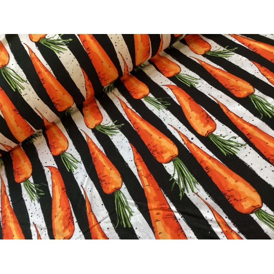 French Terry Sommersweat Karotten Stoff Schwarz Weiß Orange- 180 cm Überbreite – 240g/m²