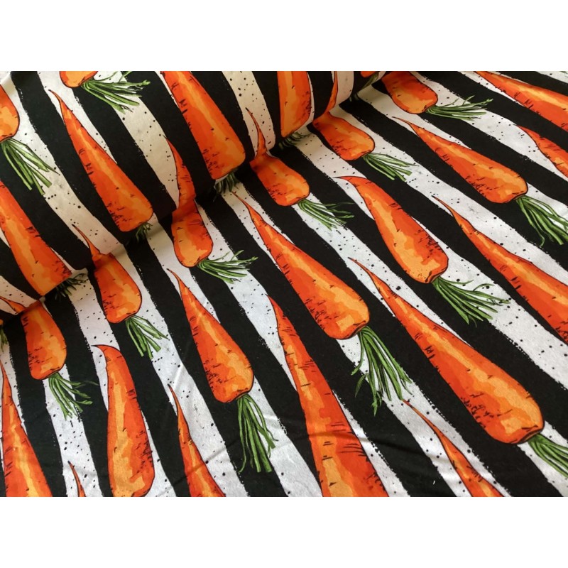 French Terry Sommersweat Karotten Stoff Schwarz Weiß Orange- 180 cm Überbreite – 240g/m²