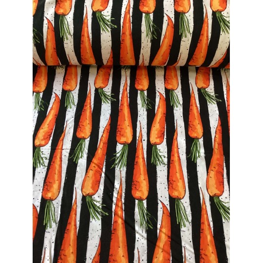 French Terry Sommersweat Karotten Stoff Schwarz Weiß Orange- 180 cm Überbreite – 240g/m²