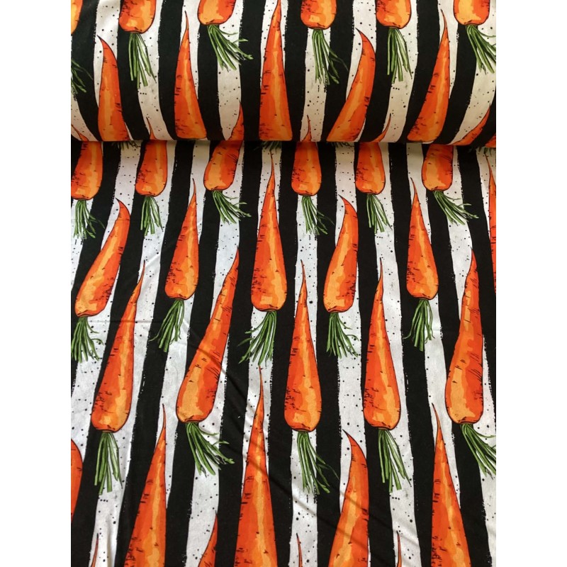 French Terry Sommersweat Karotten Stoff Schwarz Weiß Orange- 180 cm Überbreite – 240g/m²