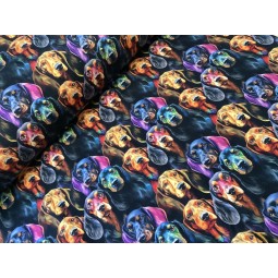 French Terry Sommersweat Dackel Stoff Bunt Schwarz - 180 cm Überbreite – 240g/m²