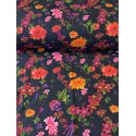 French Terry Sommersweat Blumen Stoff Schwarz Bunt – Blumenmuster Floral - 180 cm Überbreite – 240g/m²