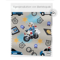 Baumwolle Canvas Polizei Stoff 160 cm – Motorrad, Auto, Blaulicht, Grau – 153 g/m² – Eigenproduktion
