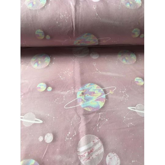 French Terry Sommersweat Weltraum Stoff Planeten Rosa – Galaxy Universum - 180 cm  – 240g/m²