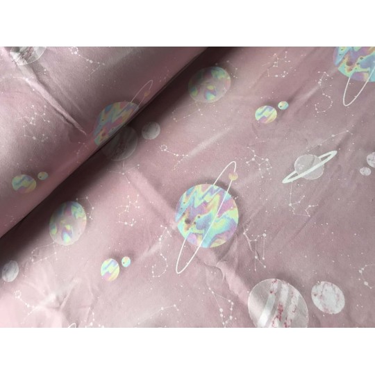 French Terry Sommersweat Weltraum Stoff Planeten Rosa – Galaxy Universum - 180 cm  – 240g/m²