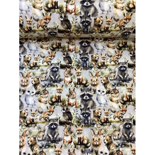 French Terry Sommersweat Waldtiere – Fuchs Waschbär Hase Eule Eichhörnchen - 180 cm Überbreite – 240g/m²