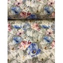 French Terry Sommersweat Blumen Aquarell Grau Blau Rosa – Eleganter floraler Stoff  - 180 cm Überbreite – 240g/m²