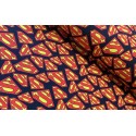 French Terry Sommersweat Superhelden Stoff S-Logo Rot Gelb Schwarz - 180 cm Überbreite – 240g/m²