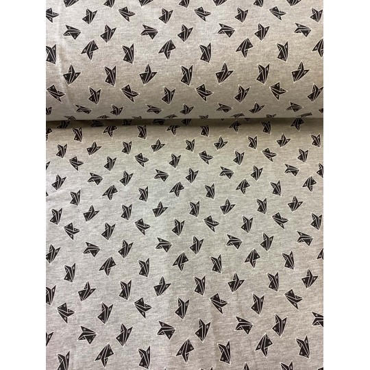 French Terry Sommersweat Papierflieger Flugzeuge Schwarz Grau - 160 cm – 240g/m²