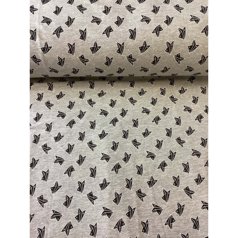 French Terry Sommersweat Origami Füchse Schwarz Grau- 160 cm Überbreite – 240g/m²