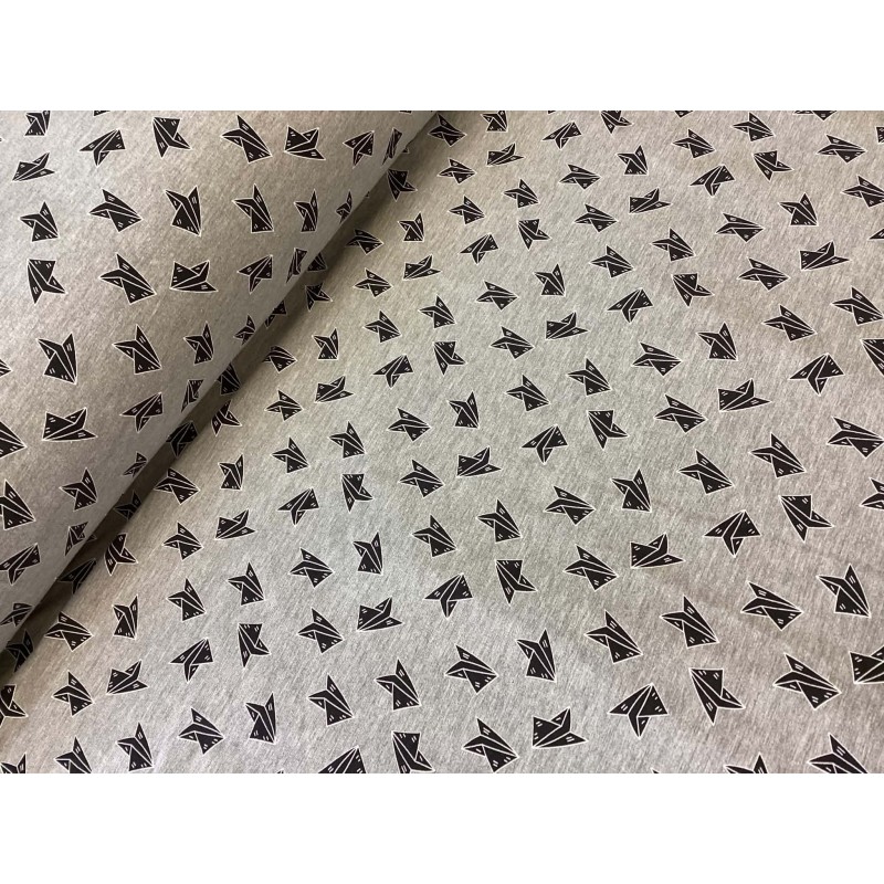 French Terry Sommersweat Origami Füchse Schwarz Grau- 160 cm Überbreite – 240g/m²