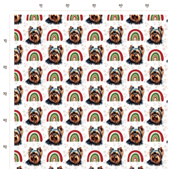 Weihnachten French Terry Sommersweat Yorkshire Terrier Regenbogen Winter Beige Rot Grün  –240 g/m –145cm Eigenproduktion