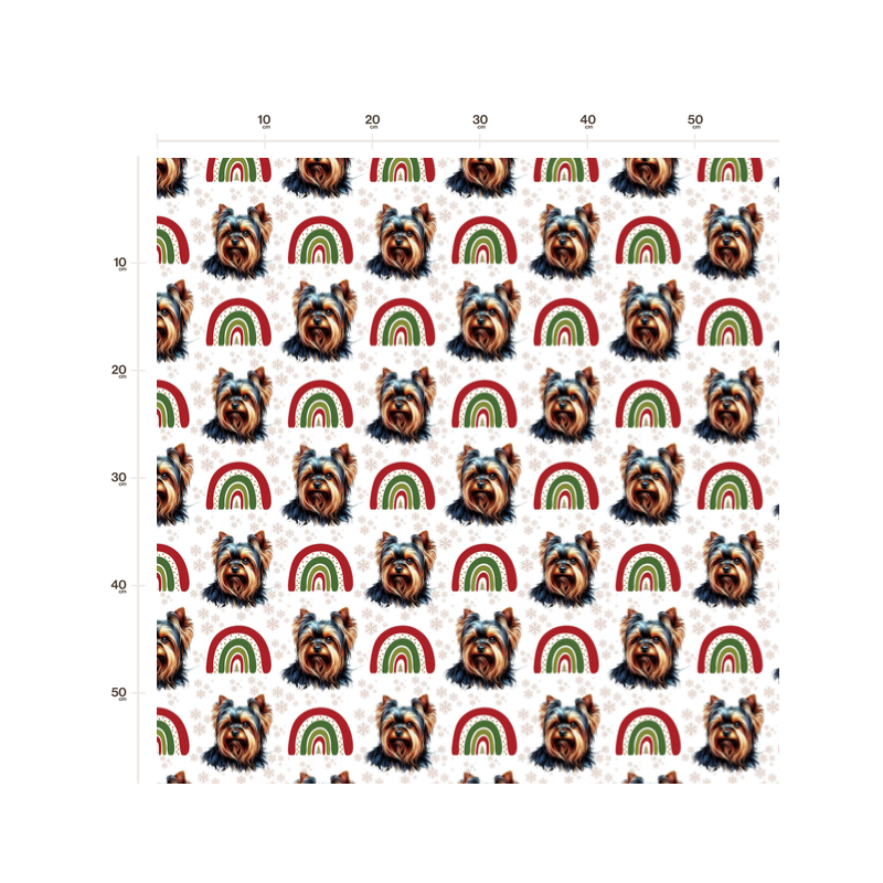 Weihnachten French Terry Sommersweat Yorkshire Terrier Regenbogen Winter Beige Rot Grün  –240 g/m –145cm Eigenproduktion