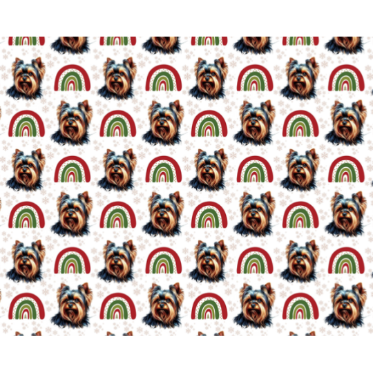 Weihnachten French Terry Sommersweat Yorkshire Terrier Regenbogen Winter Beige Rot Grün  –240 g/m –145cm Eigenproduktion