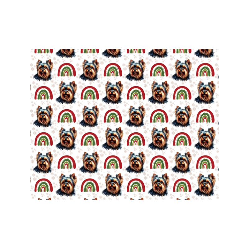 Weihnachten French Terry Sommersweat Yorkshire Terrier Regenbogen Winter Beige Rot Grün  –240 g/m –145cm Eigenproduktion