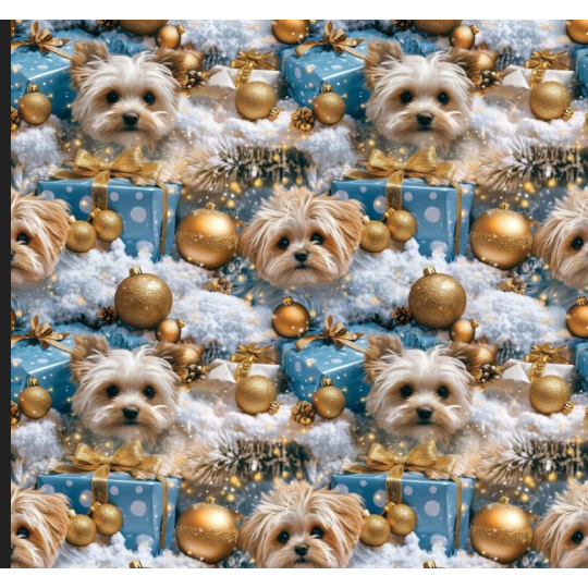 Weihnachten French Terry Sommersweat Yorkshire Terrier Weihnachten Geschenke Blau Gold  –240 g/m –145cm Eigenproduktion