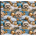 1m Coupon Weihnachten French Terry Sommersweat Yorkshire Terrier Geschenke Blau Gold  –240 g/m –145cm Eigenproduktion