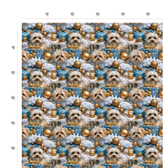 Weihnachten French Terry Sommersweat Yorkshire Terrier Weihnachten Geschenke Blau Gold  –240 g/m –145cm Eigenproduktion
