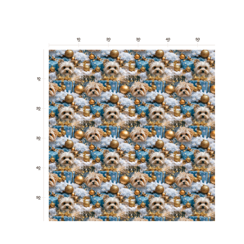 Weihnachten French Terry Sommersweat Yorkshire Terrier Weihnachten Geschenke Blau Gold  –240 g/m –145cm Eigenproduktion
