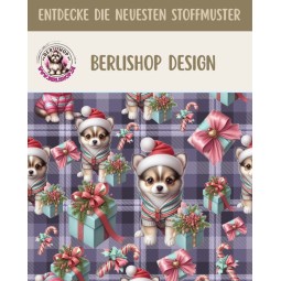 1m Coupon Weihnachten French Terry Sommersweat Chihuahua Geschenke Karo Rosa Mint Lila –240 g/m –145cm Eigenproduktion