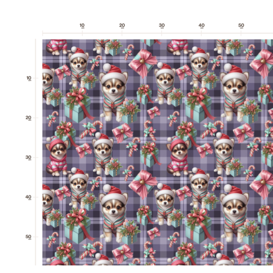 1m Coupon Weihnachten French Terry Sommersweat Chihuahua Geschenke Karo Rosa Mint Lila –240 g/m –145cm Eigenproduktion