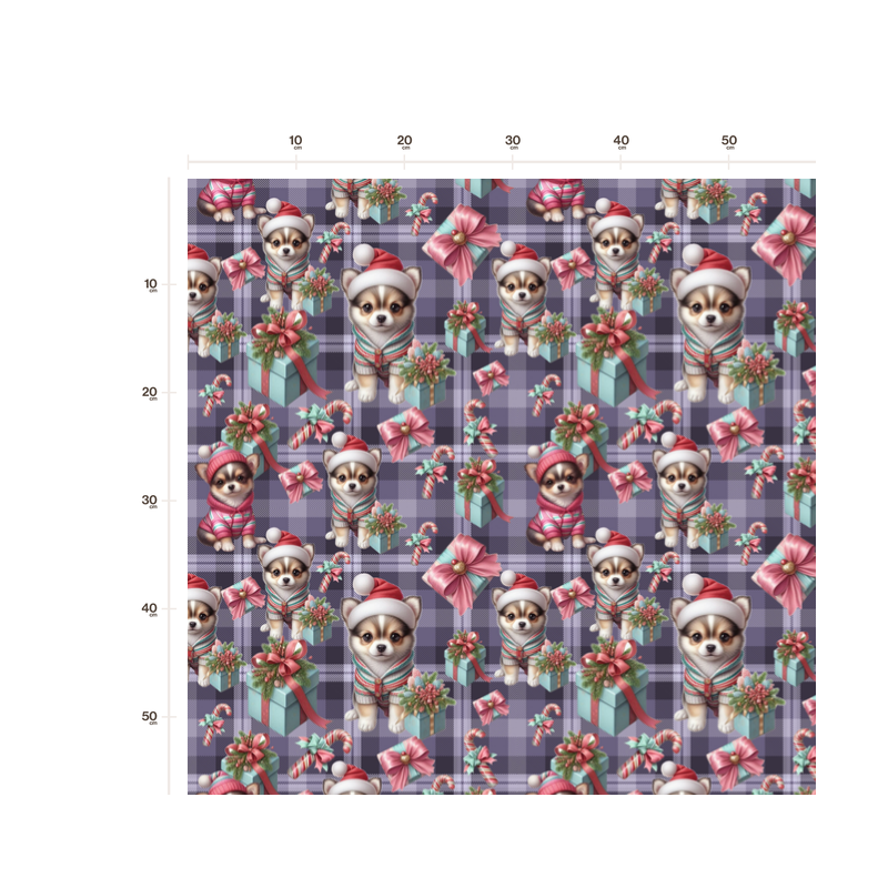 Weihnachten French Terry Sommersweat Chihuahua Geschenke Karo Rosa Mint Lila –240 g/m –145cm Eigenproduktion