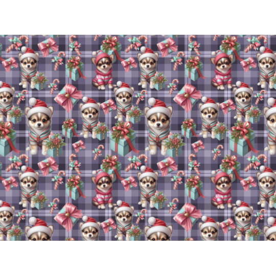 Weihnachten French Terry Sommersweat Chihuahua Geschenke Karo Rosa Mint Lila –240 g/m –145cm Eigenproduktion
