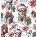 Weihnachten French Terry Sommersweat Chihuahua Schneeflocken Geschenke Rosa Mint  –240 g/m –145cm Eigenproduktion