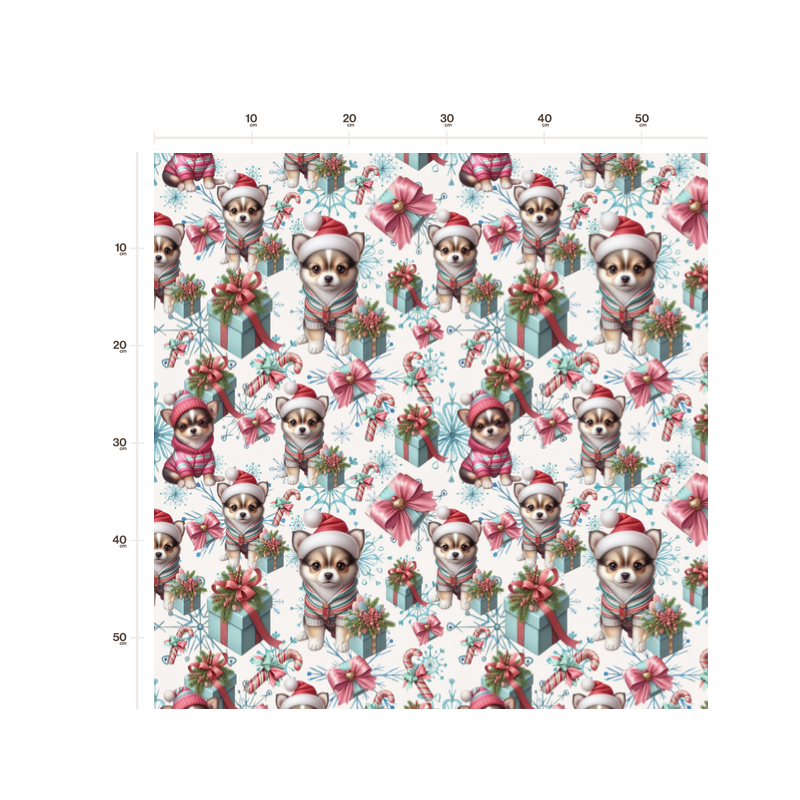 Weihnachten French Terry Sommersweat Chihuahua Schneeflocken Geschenke Rosa Mint  –240 g/m –145cm Eigenproduktion