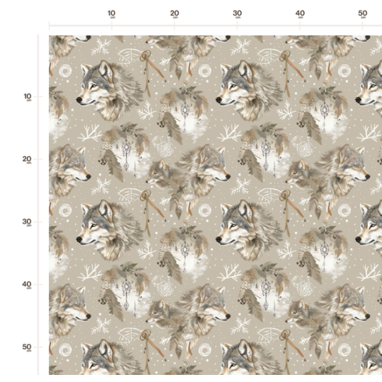 Softshell Stoff Wölfe Winterwald Beige – Wolf Schnee Sterne Natur –320 g/m² - 145 cm Meterware Eigenproduktion