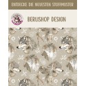 Softshell Stoff mit Wölfen im winterlichen Wald, Schneeflocken und Sternen in Beige, Creme und Grau