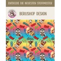 Softshell Stoff im bunten Comic- und Pop-Art-Stil mit Sprechblasen, Sternen und grafischen Retro-Elementen hunde