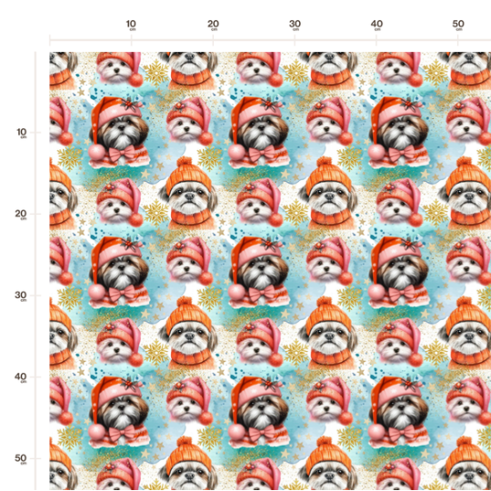 Softshell Hunde Shih Tzu Weihnachten Orange Türkis – Hunde X-Mas Kawaii–320 g/m² - 145 cm Meterware Eigenproduktion