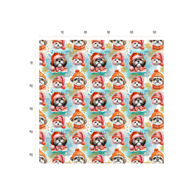 Softshell Hunde Shih Tzu Weihnachten Orange Türkis – Hunde X-Mas Kawaii–320 g/m² - 145 cm Meterware Eigenproduktion
