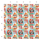 Softshell Hunde Shih Tzu Weihnachten Orange Türkis – Hunde X-Mas Kawaii–320 g/m² - 145 cm Meterware Eigenproduktion