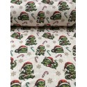 Weihnachten French Terry Sommersweat Drachen Zuckerstangen Schneeflocken Grün Rot – 240 g/m² – 145 cm – Eigenproduktion